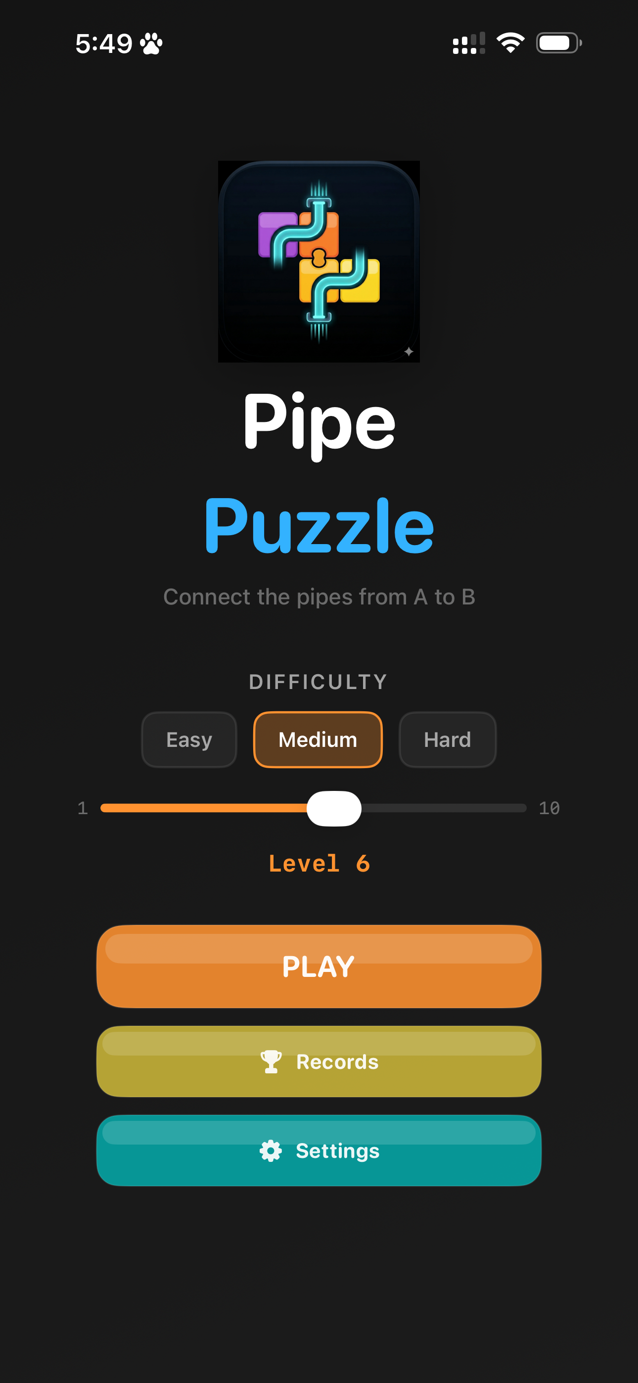 Pipe Puzzle main menu screenshot